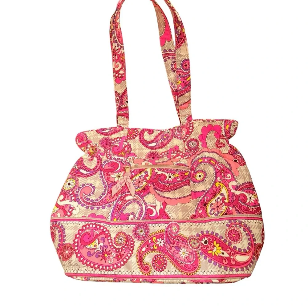 NWOT Vera Bradley Paisley Meets Plaid PINK & Grey‎ Bag Zip Pockets